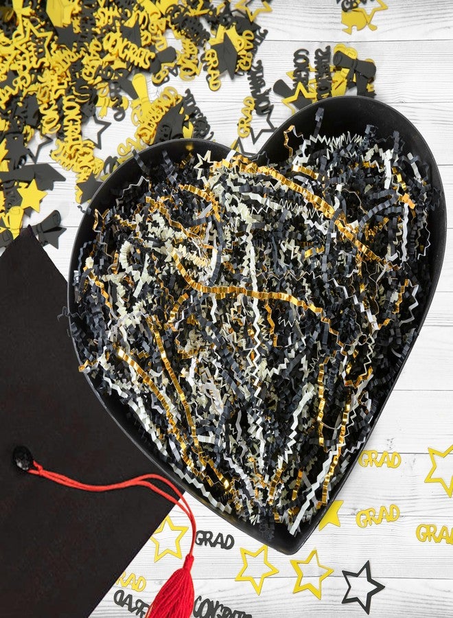 CIPOWM 16oz Graduation Crinkle Cut Paper Shred, 3 Colors Black Gold White Raffia Paper Shred Filler with Grad Cap Star Confetti Shred Paper for Gift Wrapping Craft DIY Gift Bag Box Filling Party Supply - Image 5